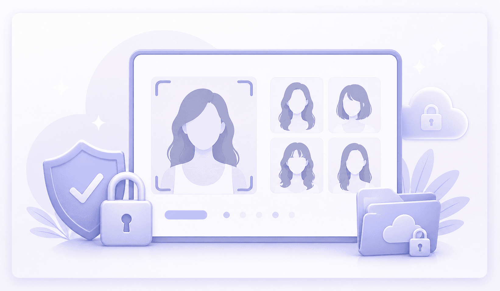Privacy and security illustration for AI hairstyle photo try-on