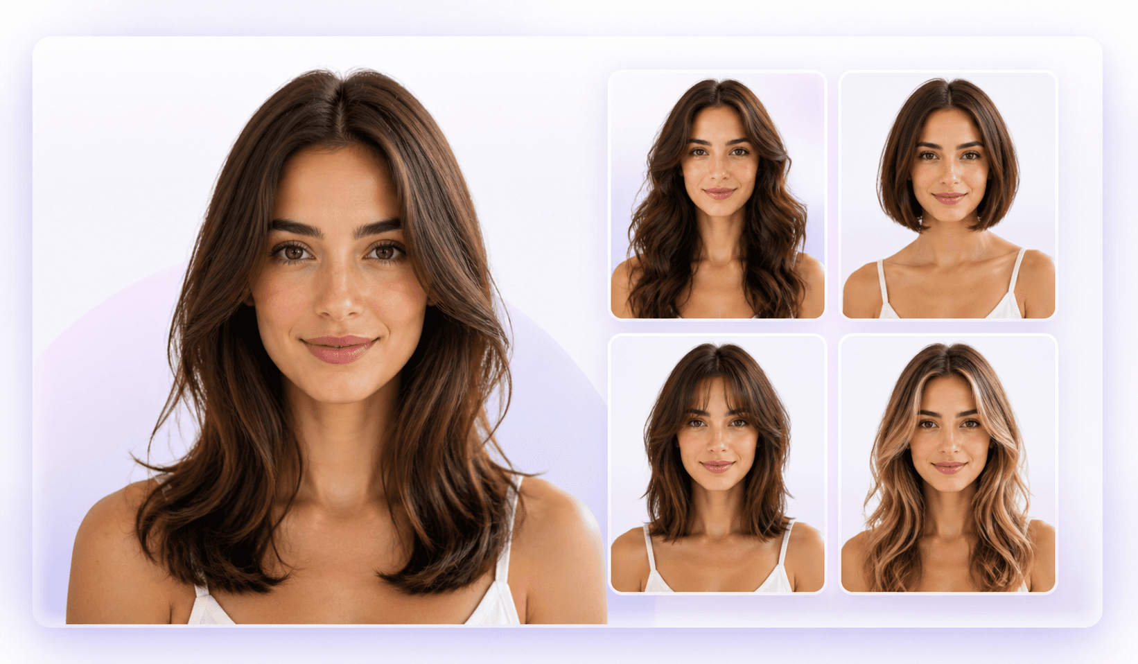 AI hairstyle try-on preview showing one woman with multiple hairstyle options